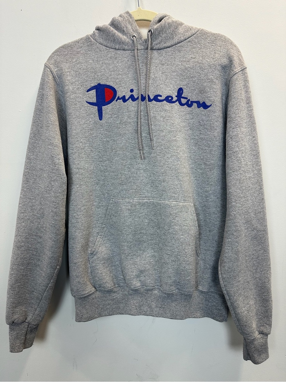 Champion Gray Hoodie with Blue Princeton Script With Logo